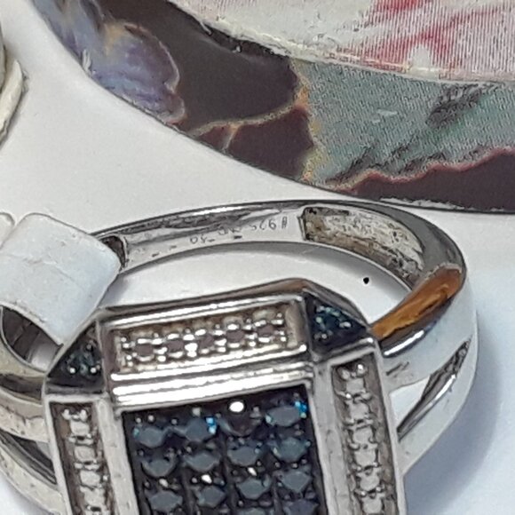 .29ctw Real Blue Diamond Retangal Modern Gnts/Lds Sterling Silver Ring #19899 - Picture 4 of 5